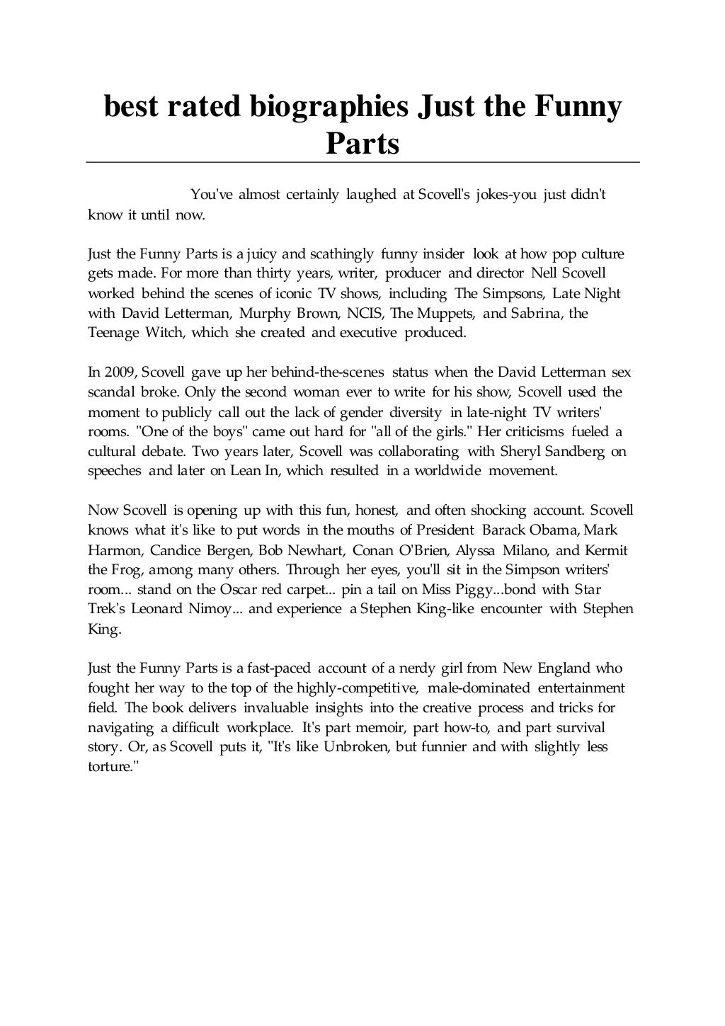 best rated biographies Just the Funny Parts