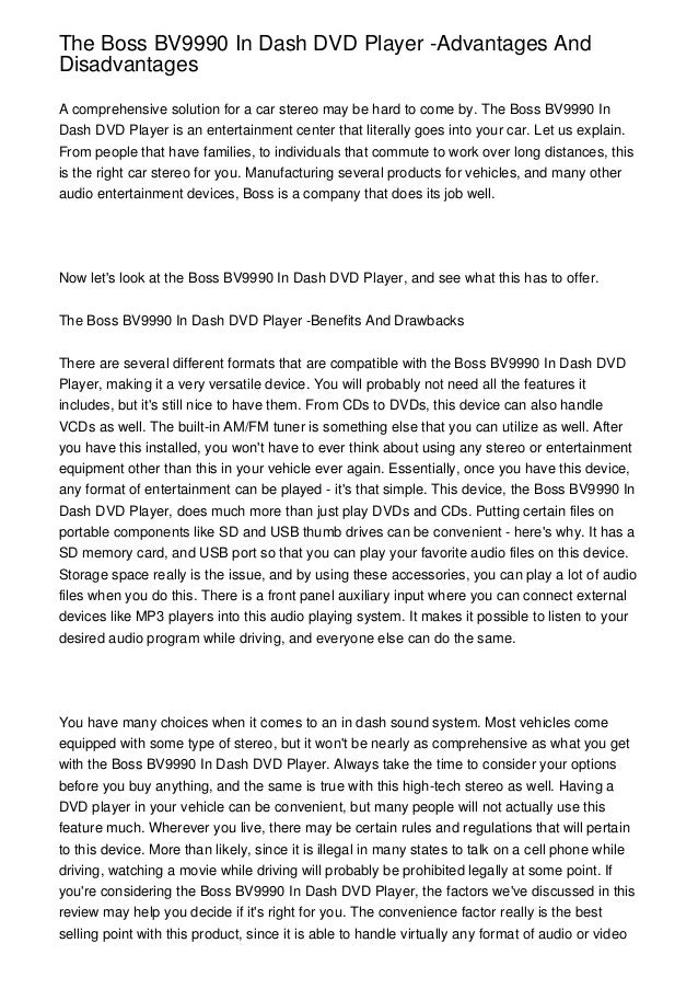 The Boss BV9990 In Dash DVD Player Advantages And Disadvantages