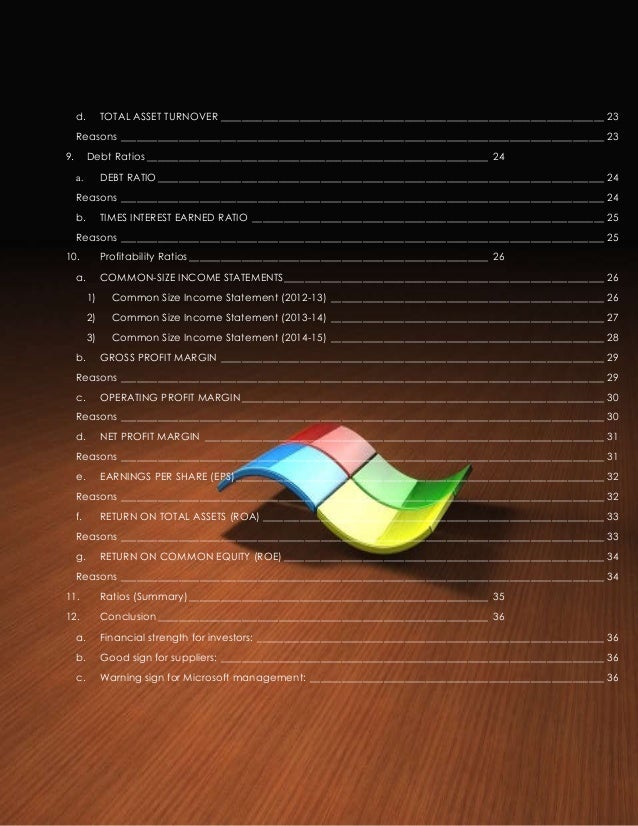 ratio analysis of microsoft corp microsoft corporation financial statements
