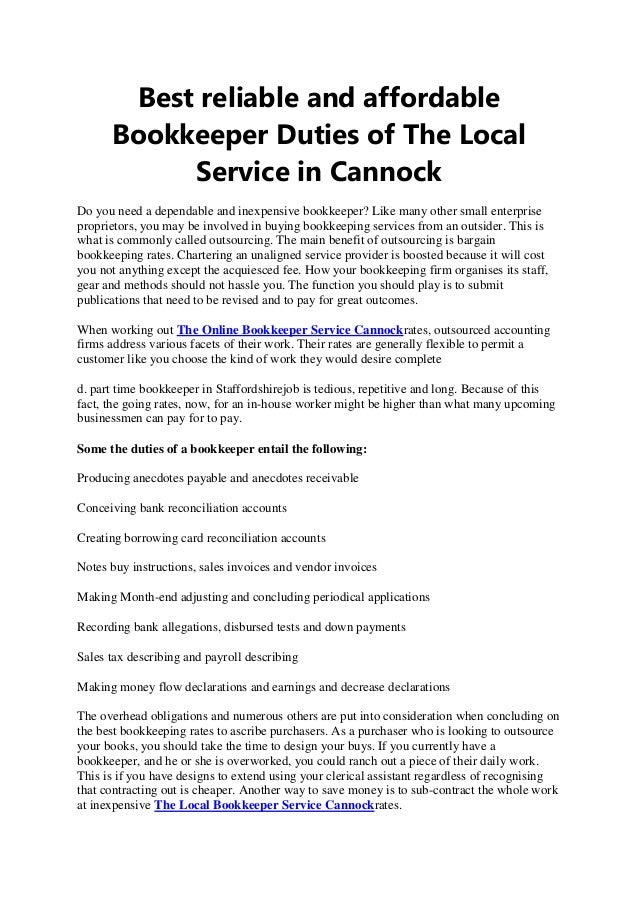 best reliable and affordable bookkeeper duties of the local part time bookkeeper job description
