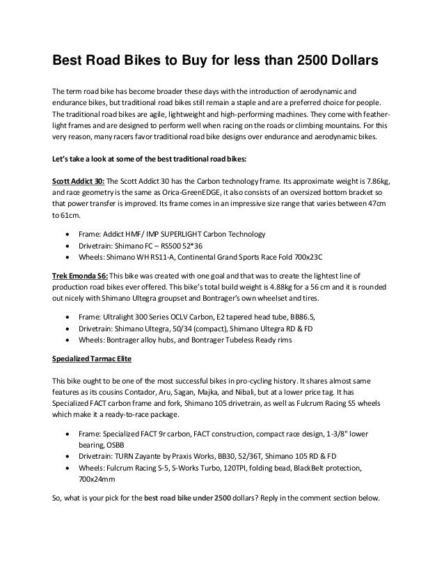 Best Road Bikes To Buy For Less Than 2500 Dollars