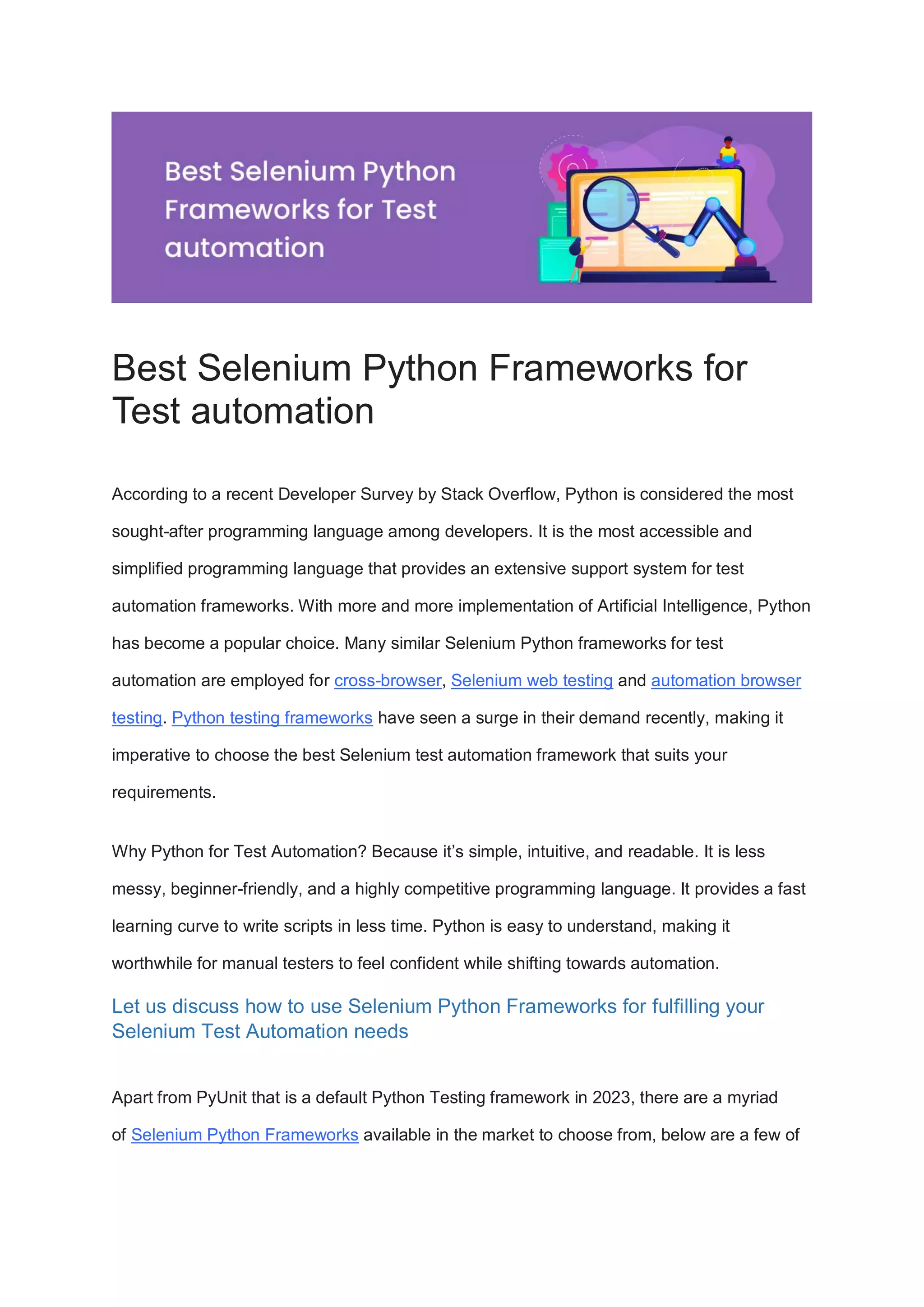 Best Selenium Python Frameworks for Test automation.pdf | Programming ...