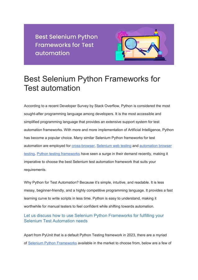 Best Selenium Python Frameworks for Test automation.pdf | Programming ...