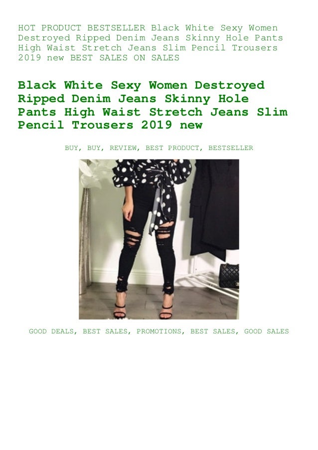 Women Skinny Ripped Knee Hole Jeans Pants High Waist Stretch Slim Pencil Trouser