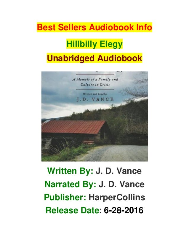 Best Sellers Audiobook Info Hillbilly Elegy, By J. D. Vance