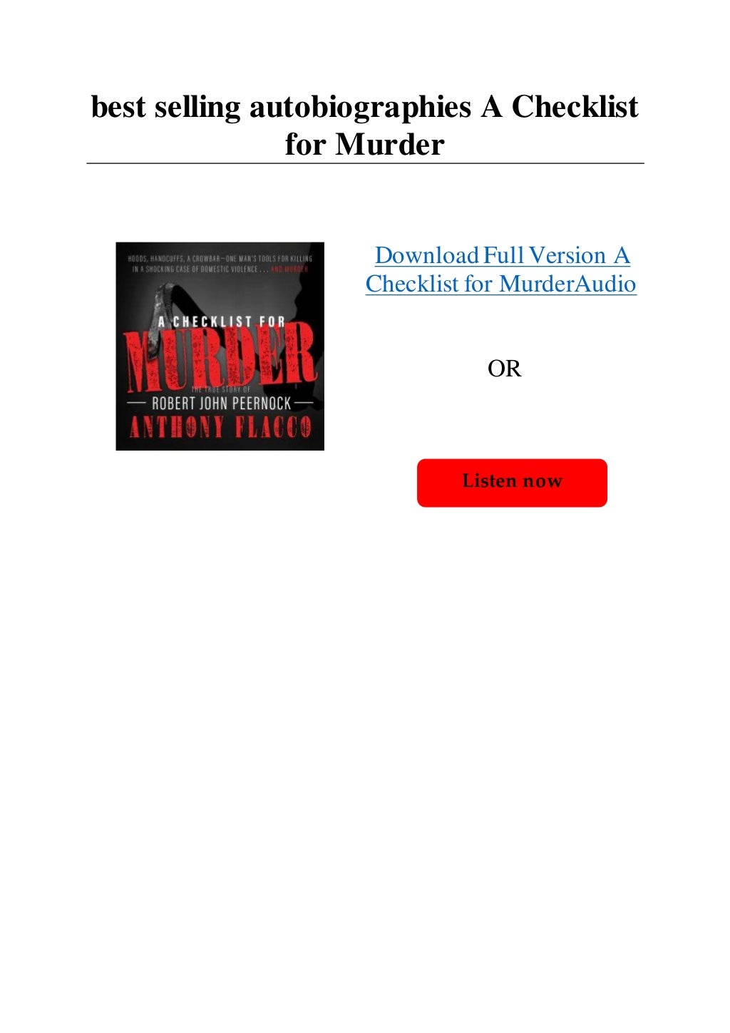 best selling autobiographies A Checklist for Murder