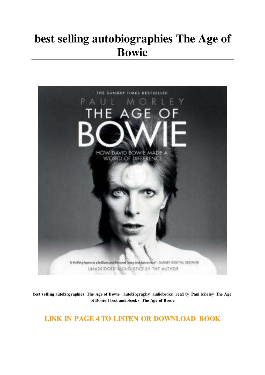 best selling autobiographies The Age of Bowie