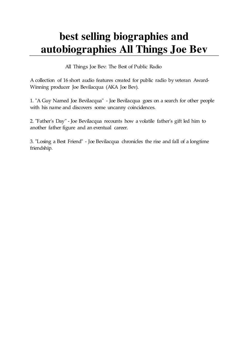 best selling biographies and autobiographies All Things Joe Bev