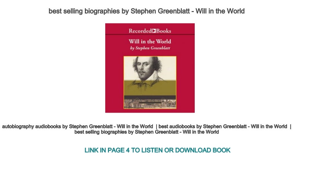 best selling biographies by Stephen Greenblatt Will in the World