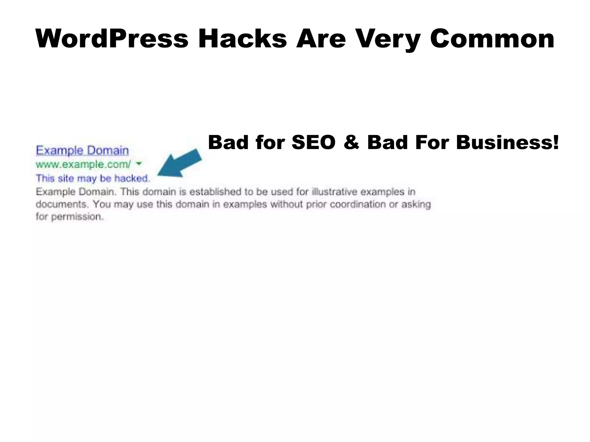 WordPress Hacks Are Very Common
Bad for SEO & Bad For Business!
 