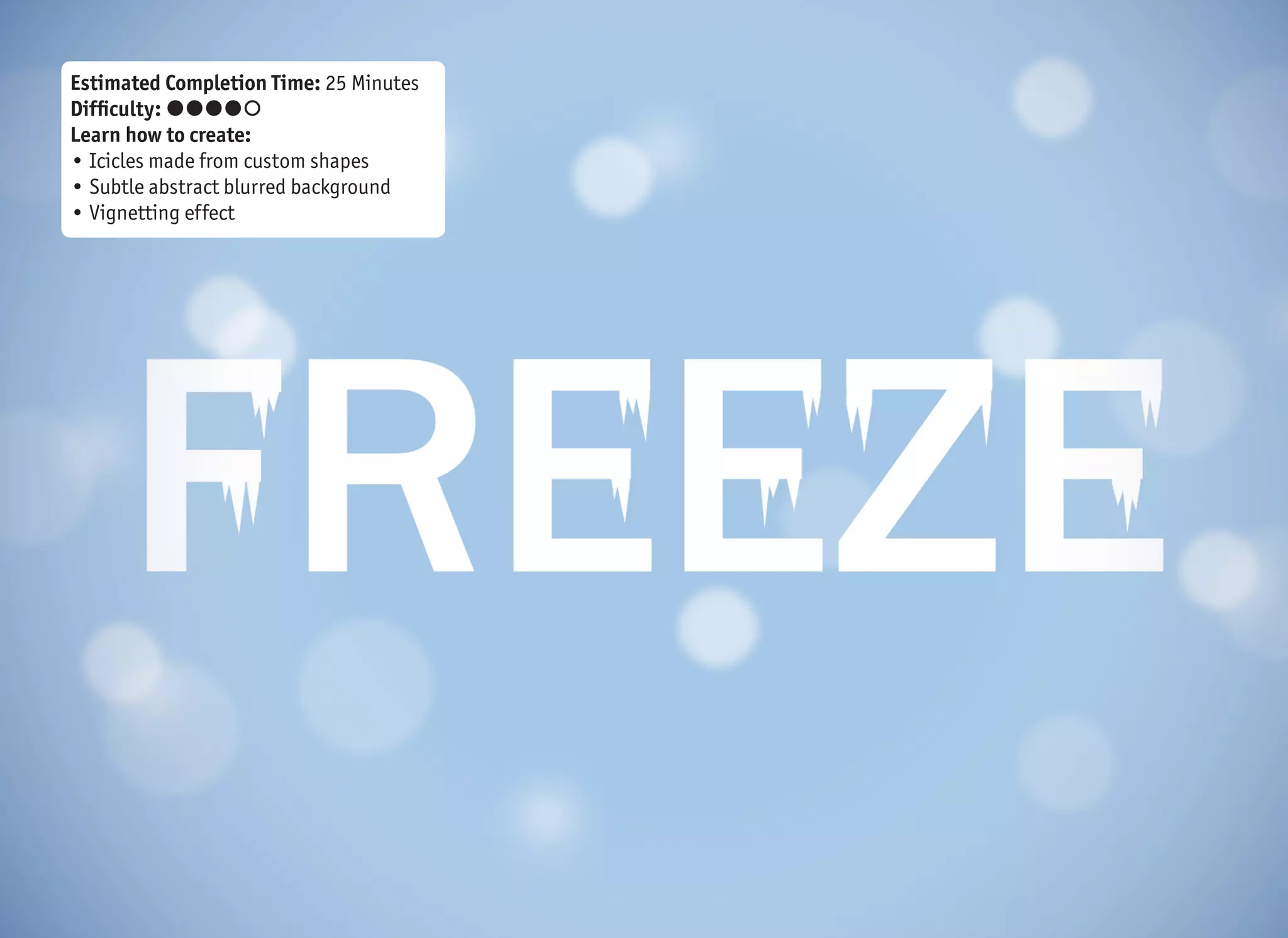 FREEZE
focus distance
more
blurred
more
blurred
35Freeze text effect
The best effects are the ones based on real-
world principles – your brain gets it much
faster when it looks like something you al-
ready know. For example, from photographs
and movies.
When you take a photograph, you often
want the subject to stand out. This can be
done in several different ways, for example
by blurring the background by changing the
aperture. The better camera and lens you
have, the bigger this blurring can be. This
effect is also bigger when you move closer
to the subject (that’s why this is more vis-
ible in macro shooting on cheap cameras).
But the “background blurring” can be mis-
leading – blurred is everything that is not
in focus. As you move to any direction from
this focus distance, the objects become
blurred more and more. If you place some-
thing right in front of the camera, it will be
blurred quite a lot.
This is just like our imaginary snowflakes,
which become semi-transparent circles.
This circle shape is defined by an aperture
shape and can often look more like a poly-
gon (pentagon, hexagon, et cetera). There
is a term to define how nice the background
blurring is – bokeh.
The second part of our image consists of the
faded corners. They are also derived from
photography, where this effect is called vi-
gnetting and is often unintended (caused
by a cheap lens or small aperture).
On the other hand, photographers with
professional equipment which does not pro-
duce vignetting often add this effect in post
production (like we will do in Word). This is
because it draws interest to the center of
the image, just where our message is.
 