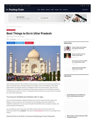 Home»BestThingstoDoinUttarPradesh
TRAVEL AND LEISURE
BestThingstoDoinUttarPradesh
BestThings toDoinUttarPradesh
BY ROSHANIKUMARII OCTOBER5, 2022  NO COMMENTS  3MINSREAD
 Facebook  Twitter  Pinterest 
   
Home Register Business Health Lifestyle Tech ContactUs 
PostingChain SUBSCRIBE
Home Register Business Health Lifestyle Tech ContactUs
–
India’s northern province of UttarPradesh has longserved as a centerforthe country’s pious populace as
well as forhistorical culture, stunningarchitecture, and religion. One of the first places in India where
people settled, this state also boasts a lot of Mughal and laterruler-built structures. There are many
things to do in UttarPradesh, like visitingholyshrines, goingon adventurous Hot AirBalloon excursions,
and experiencingrural life; as a result, it is impossible to grow bored here. Let’s look at some of the things
you maydo when visitinghere,
TourAround TajMahaland FatehpurSikriin Agra
Some of the finest examples of Mughal architecture can be found in Agra, the formercapital of the
Mughals. As the sun rises over, you can observe the hues changingon the white marble of this
magnificent establishment. You can wanderthrough the labyrinthine interiorcourtyards, mosques, and
private chambers of the Agra Fort.
You can always be a part of one of the most idyllicexcursions with some envious views in the
adventurous balloon ride bySkywaltz.Vivid colours of hotairballoonupin the airis a novel sight forthe
tourists.
PeacefulStrollsattheGhatsofVaranasiandPilgrimagetoKashiVishwanath
EditorsPicks
LatestPosts
CountrySingerIssuesApology
AfterRecentControversy
JANUARY 15, 2021
Review:HowWerateAriana
Grande’sLatestAlbum
JANUARY 12, 2021
PonyCanyontoHostanAudition
foraFemaleSingertoSing
JANUARY 12, 2021
SamsungTabActive3Rugged
TabletisNowAvailable
JANUARY 5, 2021
JANUARY 20, 2021
QueenElizabeththeLast!Monarchy
FacesFreshDemandtobeAxed
1
WhichAirlinesareBestFollowingCOVID-
19SafetyProtocols
2
8.5
 