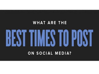 Best Times to Post
on Social media Facebook, Twitter,
Linkedin, Instagram, Pinterest,
Google Plus
 