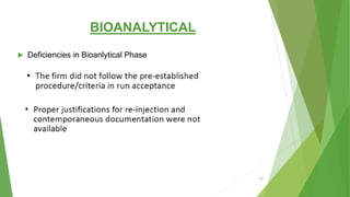 BIOANALYTICAL
 Deficiencies in Bioanlytical Phase
61
 