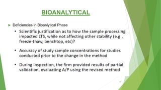 BIOANALYTICAL
 Deficiencies in Bioanlytical Phase
62
 