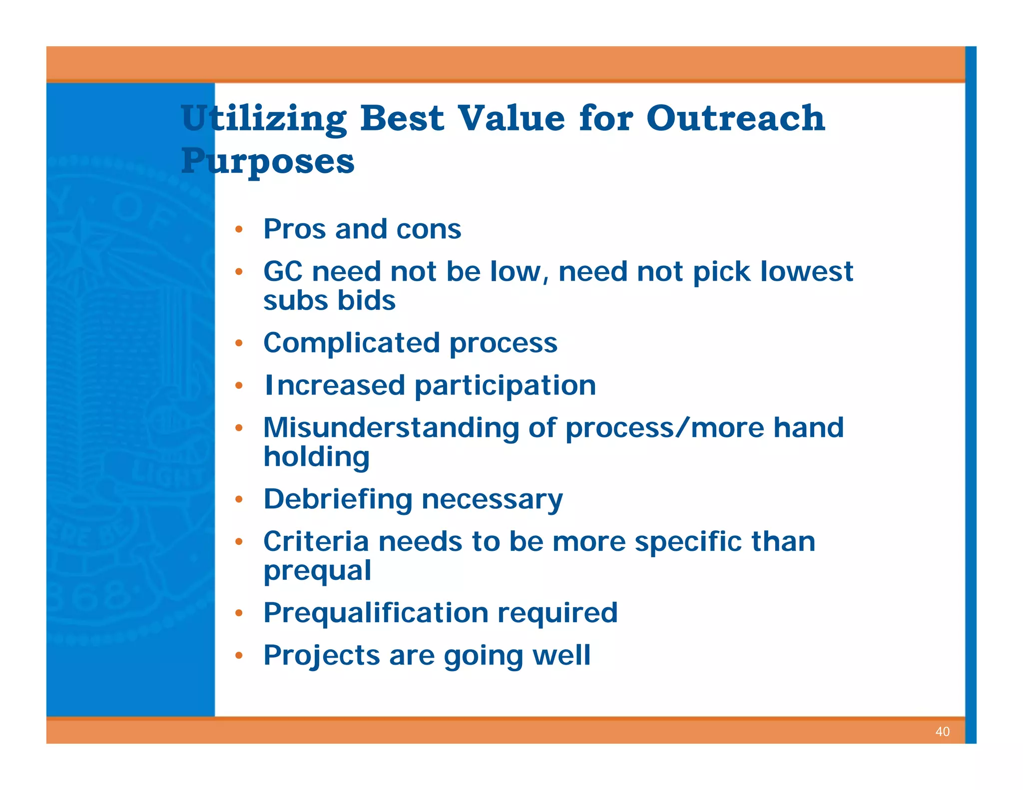 Best Value Contracting for Public Works