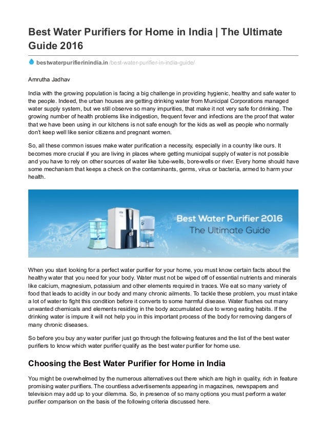 Bestwaterpurifierinindia.in best water purifiers for home in india the