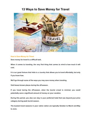 Best thirteen Ways to Save Money for Travel | PDF