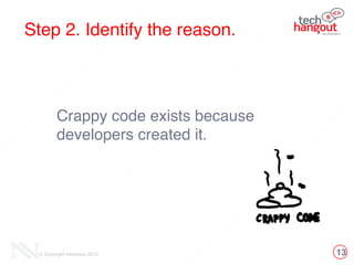 13© Copyright Innovecs 2012
Step 2. Identify the reason.
Crappy code exists because
developers created it.
 