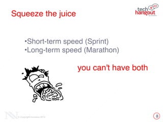 8© Copyright Innovecs 2012
Squeeze the juice
•Short-term speed (Sprint) !
•Long-term speed (Marathon)
you can't have both
 