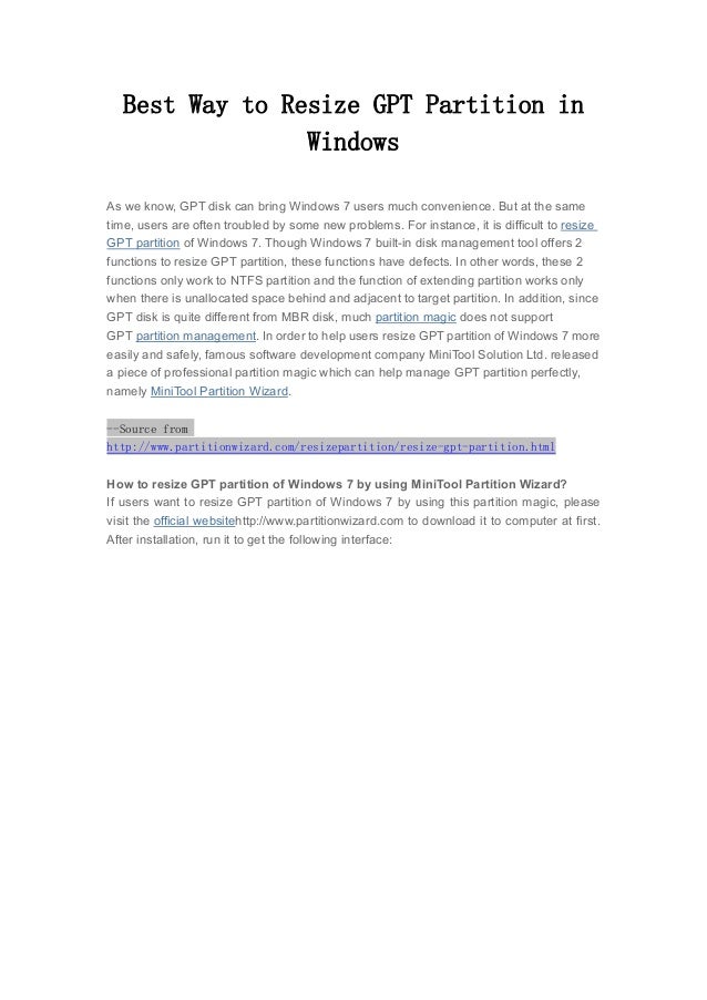 Best way to resize gpt partition in windows