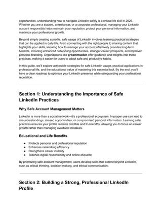 2026 Ultimate Guide to Using LinkedIn Safely for Career Growth | PDF