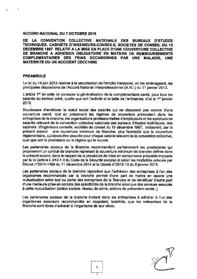 Bureau Etudes Techniques Mutuelle Obligatoire Accord 2015 10 07