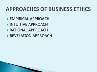 EMPIRICAL APPROACH
 INTUITIVE APPROACH
 RATIONAL APPROACH
 REVELATION APPROACH


 