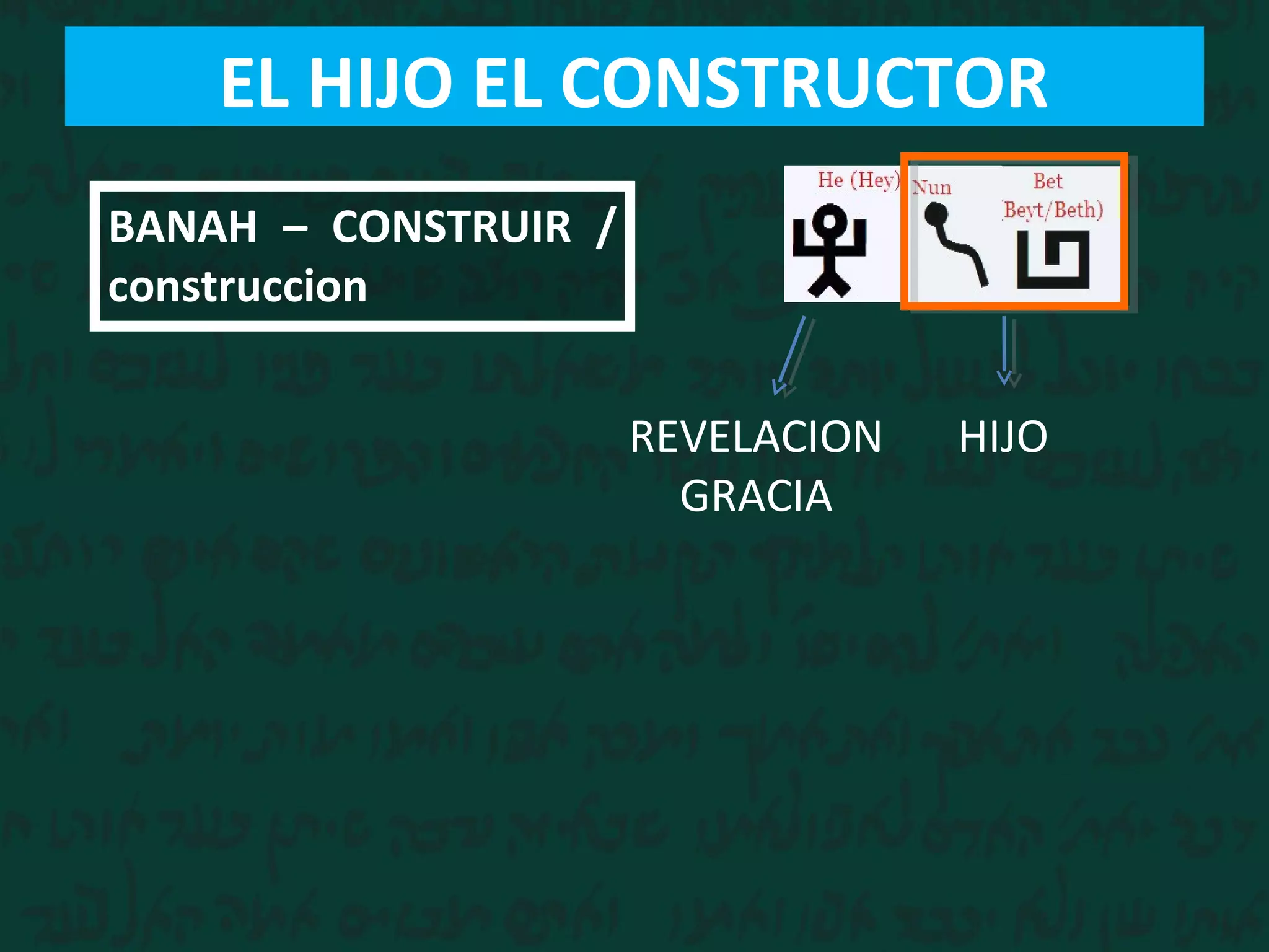 BANAH  –  CONSTRUIR  / 
construccion
EL HIJO EL CONSTRUCTOR
HIJOREVELACION
GRACIA
 