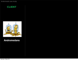 Andromeda case study



              CLIENT




       Andromedans




Saturday, 8 May 2010
 