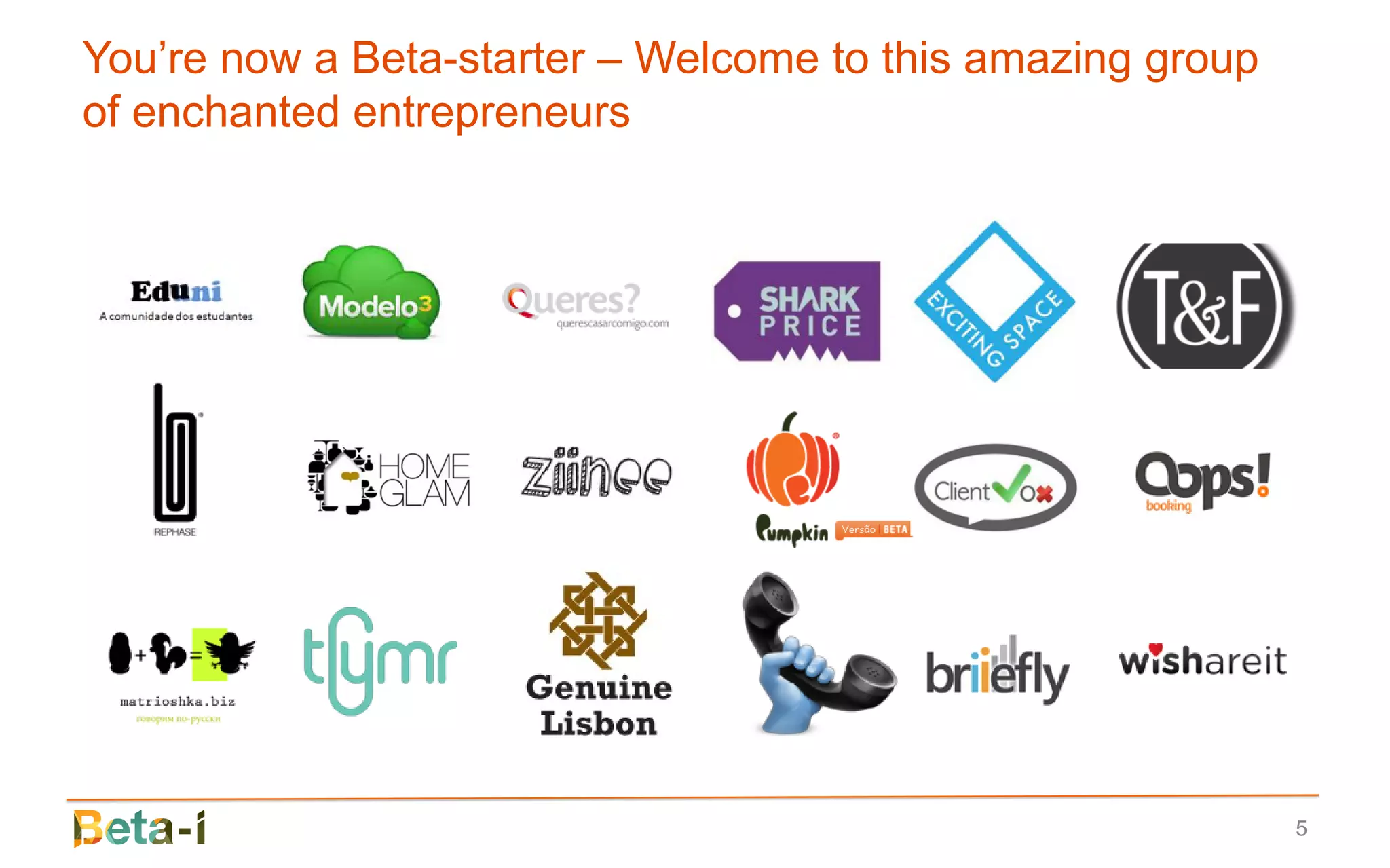 You’re now a Beta-starter – Welcome to this amazing group
of enchanted entrepreneurs




                                                            5
 