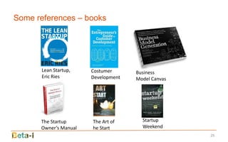 Some references – books




      Lean Startup,    Costumer      Business
      Eric Ries        Development   Model Canvas




      The Startup      The Art of      Startup
      Owner’s Manual   he Start        Weekend
                                                    25
 