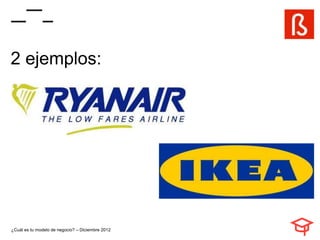 2 ejemplos:




¿Cuál es tu modelo de negocio? – Diciembre 2012
 