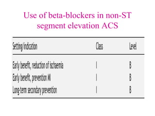 Use of beta-blockers in non-ST
segment elevation ACS
 