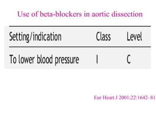 Use of beta-blockers in aortic dissection
Eur Heart J 2001;22:1642–81.
 