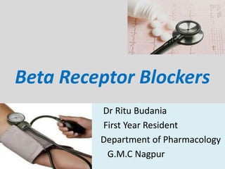 Beta Receptor Blockers
Dr. Ritu Budania
MBBS, MD
 
