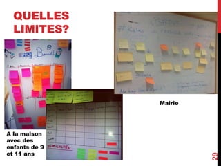 QUELLES
LIMITES?
29
Mairie
A la maison
avec des
enfants de 9
et 11 ans
 