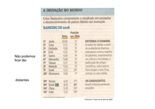 Não podemos
ficar tão




distantes




              Folha de S. Paulo 24 de abril de 2009
 