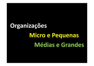 Organizações
      Micro e Pequenas
        Médias e Grandes
 