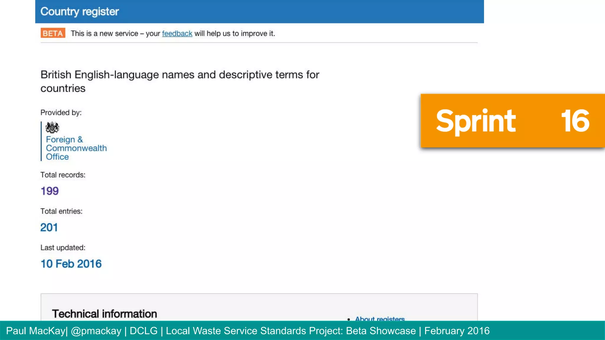 Paul MacKay| @pmackay | DCLG | Local Waste Service Standards Project: Beta Showcase | February 2016
 