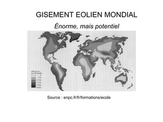 Source : enpc.fr/fr/formations/ecole GISEMENT EOLIEN MONDIAL Énorme, mais potentiel 