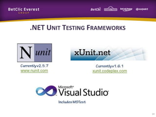 .NET UNIT TESTING FRAMEWORKS

14

 