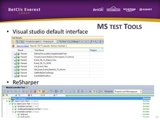• Visual studio default interface

MS TEST TOOLS

• ReSharper

15

 