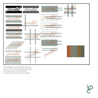 I then looked at how the lettering could
interact with a more image based aspect
of the logo, that I new I wanted to
incorporate for flexibility of branding.
 