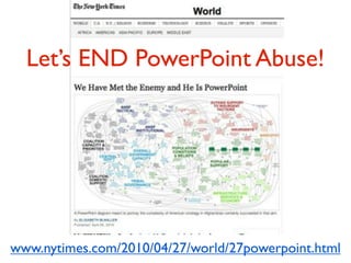 www.nytimes.com/2010/04/27/world/27powerpoint.html
Let’s END PowerPoint Abuse!
 