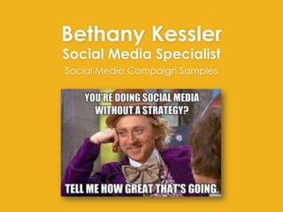 Bethany Kessler
Social Media Specialist
Social Media Campaign Samples
 