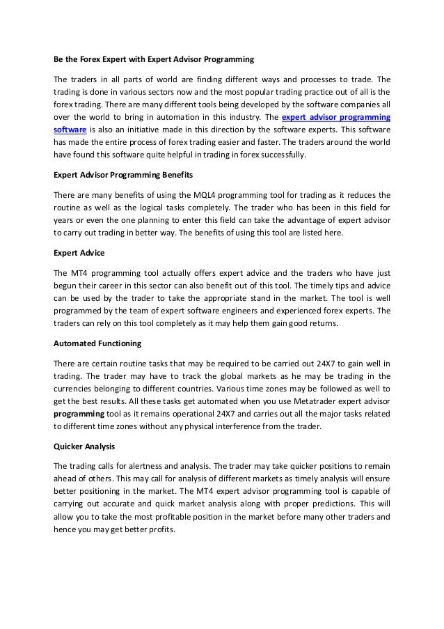 Be The Forex Expert With Expert Advisor Programming - 