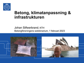 Betong, klimatanpassning &
infrastrukturen
Johan Silfwerbrand, KTH
Betongföreningens webbinarium, 1 februari 2023
 