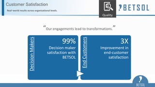 “Our engagements lead to transformations.”
Customer Satisfaction
Real-world results across organizational levels.
Decision...