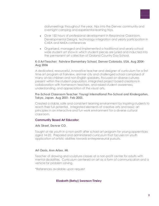 resume for artists